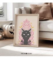 Pastel Cadı Kedi Cadılar Bayramı Sanatı, Sevimli Siyah Kedi Mistik Dekor