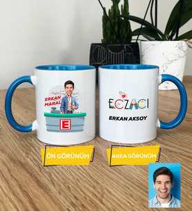 Kişiye Özel Karikatürlü Eczacı Hediye Kupa Bardak Erkek Ezacıya Tıp Bayramı Hediyesi (Mavi)