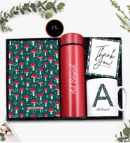 Kişiye Özel Mantar Desenli Defter & Mantar Harf Baskılı Kupa & 500 Ml Kırmızı Dereceli Termos Hediye Seti