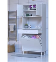 Eliusta Seris Sepetli ve Çekmeceli Banyo Dolabı  G:85 cm Çok Amaçlı Beyaz Düzenleyici 85x173x32,5 cm Dolap