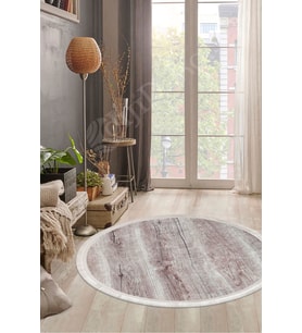 Dijidekor Halı Vizon Cool KY7055 Saçaklı Yuvarlak Kesme İnce Yolluk Kilim Salon Halısı Modelleri (Açık Vizon)