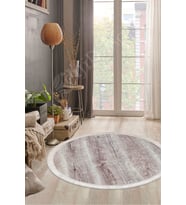 Dijidekor Halı Vizon Cool KY7055 Saçaklı Yuvarlak Kesme İnce Yolluk Kilim Salon Halısı Modelleri (Açık Vizon)