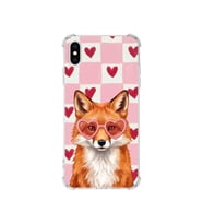 PrintiFy Apple iPhone Xs Max ile Uyumlu Pembe Pötikare Serisi Tatlı Kurnaz Tasarımlı Uv Baskılı Köşe Korumalı Antişok Kılıf