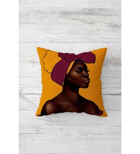 Afrikalı Kadın Desenli Çift Tarafı Baskı Gizli Fermuarlı Yastık Kılıfı Kırlent Koltuk Yastık Kılıfı (Hardal)