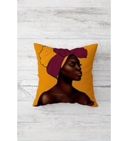 Afrikalı Kadın Desenli Çift Tarafı Baskı Gizli Fermuarlı Yastık Kılıfı Kırlent Koltuk Yastık Kılıfı (Hardal)