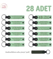 Açık Yeşil, Plates Grubu İçin İsim Yazılı Hediye Anahtarlık 28’li Set, Tüm Ekibe Özel Üretim
