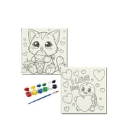 Okul Etkinliği-2'li Tuval Boyama Seti. 20x20 Cm Uv Baskı 6 Akrilik Boya 1 Fırça-model-386