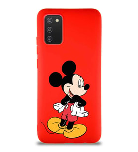 Samsung Galaxy A02S Soft Premier Kapak Mickey Mouse-D Tasarımlı Silikon Kılıf - Kırmızı (Şeffaf)
