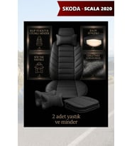 skoda scala 2020 Koltuk ve Kılıf uyumlu Lüks Minder Yastık Siyah 2 Minder 2 Yastık