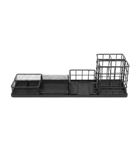 Temel Siyah Metal Mesh Modüler Masaüstü Organizer Seti 7 Parça 38x10 cm 9515B