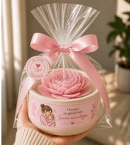 El Yapımı Şakayık Mum – Dekoratif Hediyelik Kase Mum (Pembe)