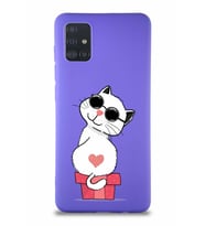 Samsung Galaxy A51 Soft Premier Kapak Coolcat Tasarımlı Silikon Kılıf - Mor (Şeffaf)