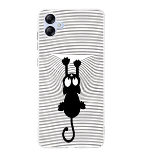 Samsung Galaxy A04e  Kamera korumalı Kapak Çizgi Kedi (Beyaz) Tasarımlı Şeffaf Kılıf