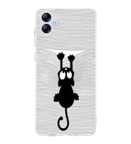 Samsung Galaxy A04e  Kamera korumalı Kapak Çizgi Kedi (Beyaz) Tasarımlı Şeffaf Kılıf