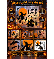 Halloween Yarasa Cadı Cam Sticker Seti Cadılar Bayramı Pencere Dekorasyonu Parti Aksesuarı