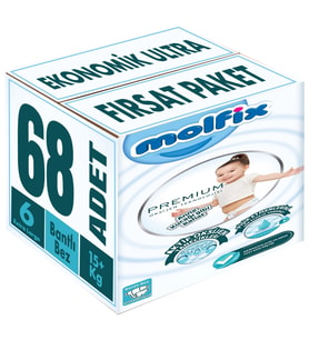 Molfix Premium Bebek Bezi Beden:6 (15+KG) Extra Large 68 Adet Ekonomik Ultra Fırsat Pk