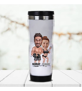 Kişiye Özel Sporcu Çiftlere Hediye Karikatürlü Termos Bardak