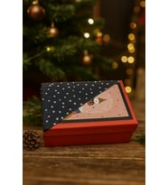 16×23×9 cm Kırmızı Siyah Puantiyeli Kartlı Cepli Dikdörtgen Lüks Yılbaşı Hediyelik Kutu