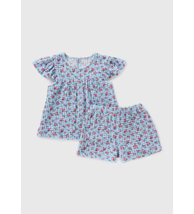 Lupinn Moda  Mavi Çiçek Desenli Kız Çocuk 2'li Yazlık Takım