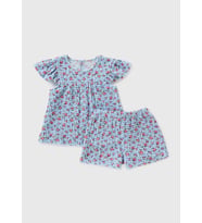 Lupinn Moda  Mavi Çiçek Desenli Kız Çocuk 2'li Yazlık Takım (Bebe Mavisi)