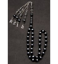 925 Ayar Gümüş Püsküllü Reis Yazılı 7x11mm Bafon Sarmal Kuka Tesbih (Çok Renkli)
