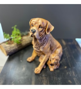 Golden Retriever Köpek ve Yavrusu Bahçe Dekoru