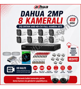 Dahua 2mp 8 kameralı Dış ortam AHD HD-CVI Full Kamera Seti 4TB Disk