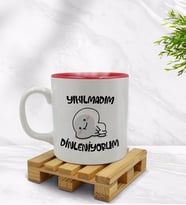 Bk Gift Yıkılmadım Dinleniyorum Tasarımlı İçi Kırmızı Renkli Kupa Bardak Model 1