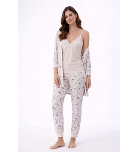 Kadın 3378 3'lü Viscon Sabahlık Pijama Takımı