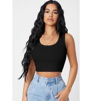 Kadın Siyah Kare Yaka Crop Top Bluz
