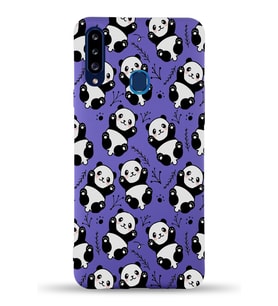 Samsung Galaxy A20s Uyumlu Lansman Kılıf Panda Tasarımlı İçi Kadife Kapak-Mor (Şeffaf)