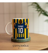 Kişiye Özel Baskılı FB-BJK-GS-TS Forma Tasarımlı Porselen Kupa (Lacivert-Sarı)
