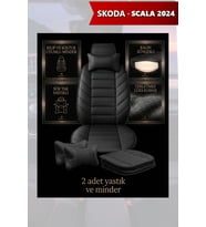 skoda scala 2024 Koltuk ve Kılıf uyumlu Minder Siyah Lüks Yastık 2 Minder 2 Yastık