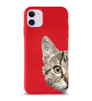 Apple iPhone 11 Uyumlu Lansman Kılıf Catface Tasarımlı İçi Kadife Kapak-Kırmızı (Şeffaf)