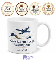 Pilot Temalı Baskılı Kahve Kupası Pilotlara Özel Tasarım Hediye Bardak