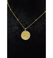 925 Ayar Gümüş Gold Kaplama Toplu Zincir Kalemli El Ayak Izi Motifli Plaka Kolye