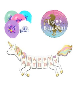 Unicorn Şekilli Happy Birthday Balonlu Set