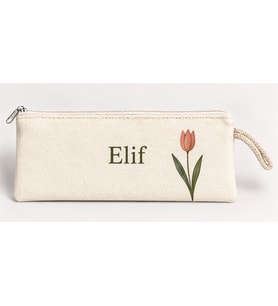 Kişiye Özel Lale Köşe Baskılı Fermuarlı Clutch El Çantası Makyaj Çantası Model 01270