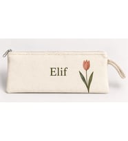 Kişiye Özel Lale Köşe Baskılı Fermuarlı Clutch El Çantası Makyaj Çantası Model 01270