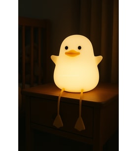 Ördek Figürlü Silikon RGB Dokunmatik Gece Lambası, USB Şarjlı, Bebek Odası Işığı (Krem)