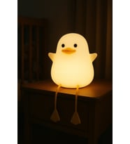 Ördek Figürlü Silikon RGB Dokunmatik Gece Lambası, USB Şarjlı, Bebek Odası Işığı (Krem)