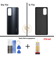 Oppo KAPAK Vida Seti + Yapıştırıcı Reno 4 Siyah Yapıştırıcı B-7000 Yapıştırıcı Vida Seti Arka Kapak Arka Cam Batarya Kapağı Lazer Kesim Kapak Pil Kapağı Back Cover