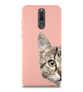 Huawei Mate 10 Lite Uyumlu Lansman Kılıf Catface Tasarımlı İçi Kadife Pembe Kapak (Şeffaf)