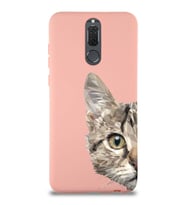 Huawei Mate 10 Lite Uyumlu Lansman Kılıf Catface Tasarımlı İçi Kadife Pembe Kapak (Şeffaf)