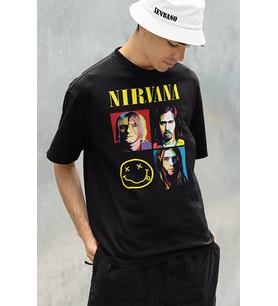 Rock Metal Müzik Grubu Nirvana Baskılı Unisex Oversize Tişört