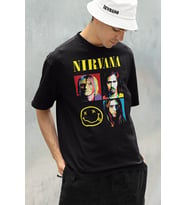 Rock Metal Müzik Grubu Nirvana Baskılı Unisex Oversize Tişört