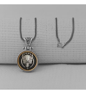Göktürkçe Türk Yazılı Kurt Tasarımlı Ortası Dönen 925 Ayar Gümüş Kolye