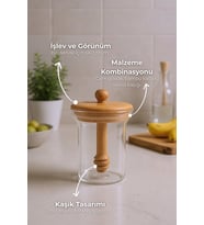 Bee - Bal Kaşıklı Cam Saklama Kabı