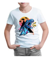 Dinosaur Shouting from a Triangle Background Beyaz Çocuk Tshirt