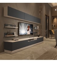 Decoraktiv Trendstyle 8YS Mdf Tv Ünitesi Tv Sehpası - Beyaz Antrasit (Beyaz - Antrasit)